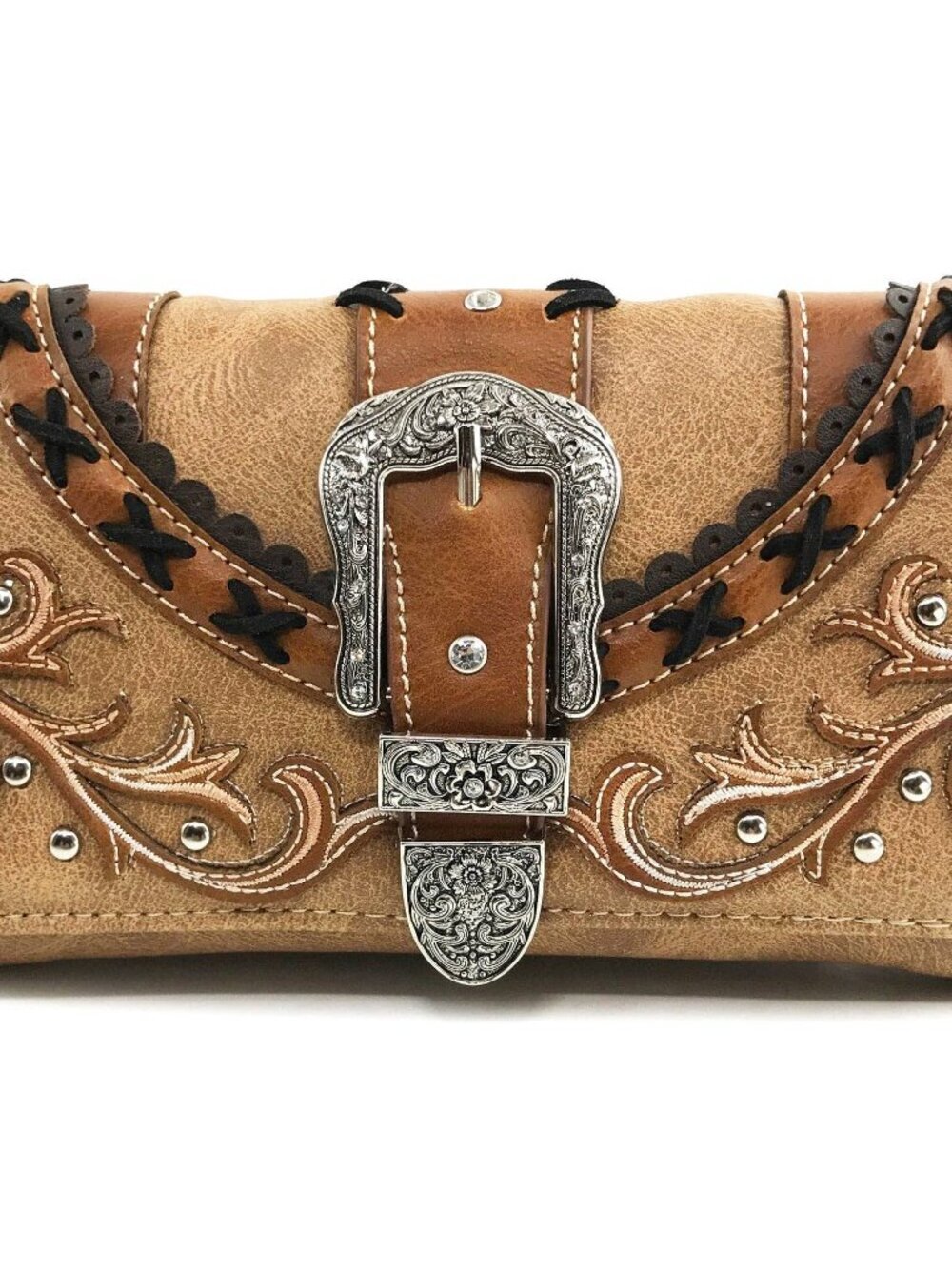 NWT Western Tan Leather Buckle Crossbody Wallet